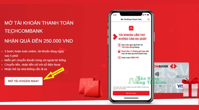 Cách mở tài khoản ngân hàng Techcombank online Miễn phí nhận 250k