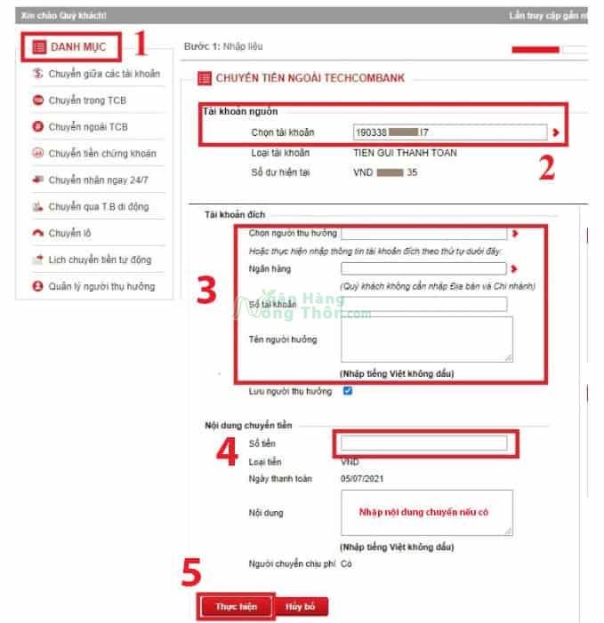 Chuyển tiền qua website của Techcombank Chuyển tiền qua website của Techcombank