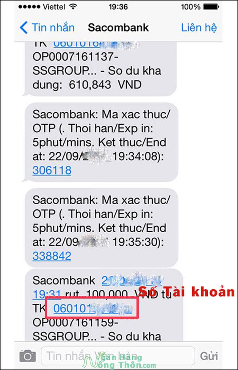 Kiểm tra số tài khoản ngân hàng Sacobank qua SMS
