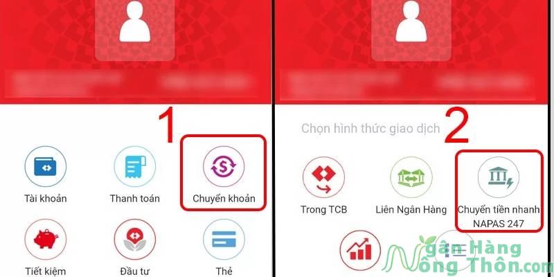 Chuyển tiền qua app Techcombank