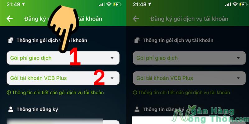 Đăng ký gói tài khoản Vietcombank