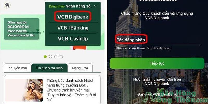 Đăng nhập Vietcombank trên điện thoại