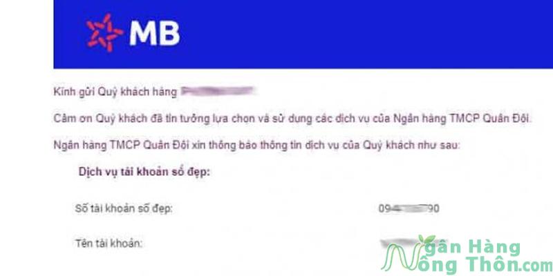 Email xác nhận thông tin đăng nhập tài khoản MBBank mới mở
