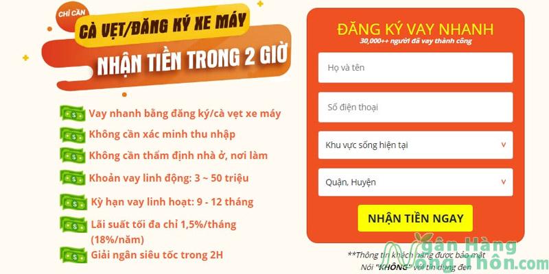 Khung điền thông tin Vay tại Website Tima