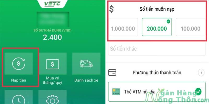 Nạp tiền VETC qua ứng dụng