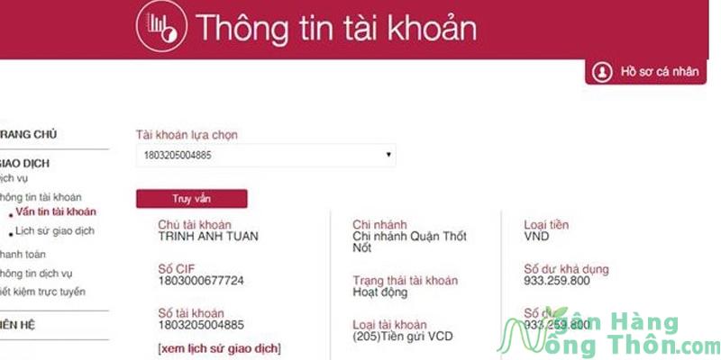 Thông tin tài khoản Agribank