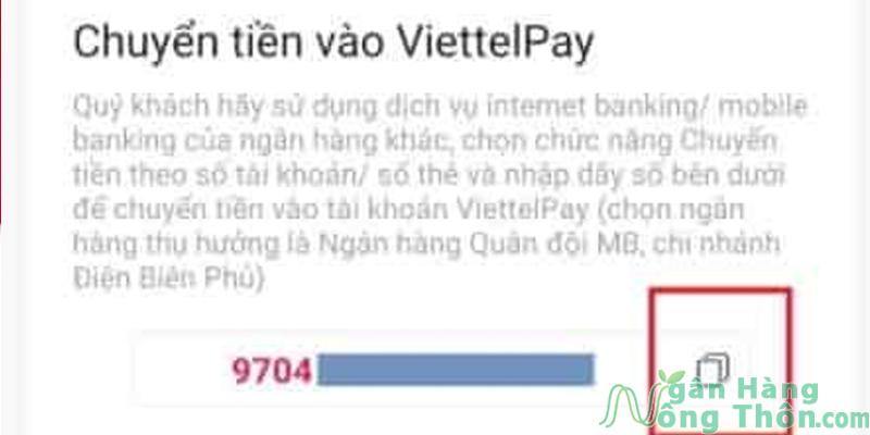 Sao chép mã số Viettel Pay