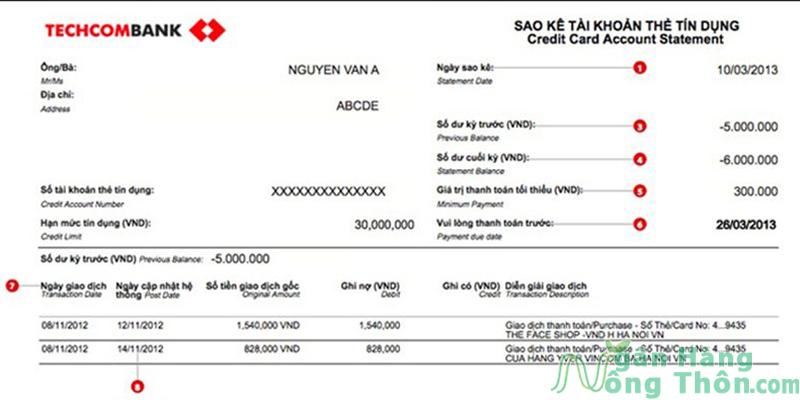 Sao kê tài khoản Techcombank