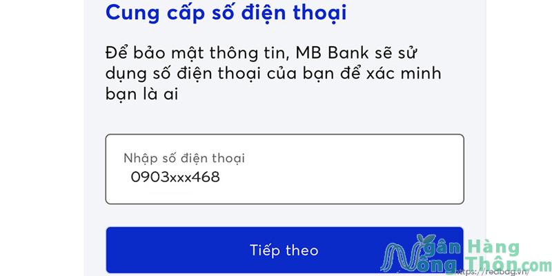 nhập số diện thoại mở tài khoản MB Bank