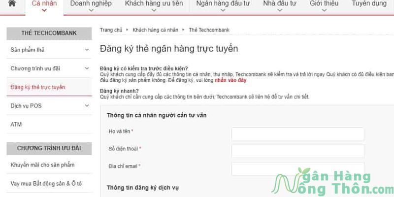 Các bước mở thẻ Techcombank online