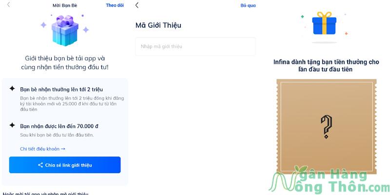 Các bước nhập mã giới thiệu Infina nhân tiền