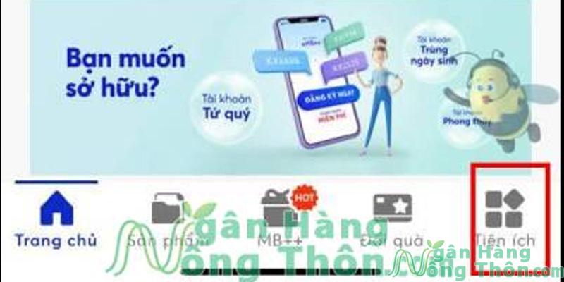 Chọn mục tiện ích