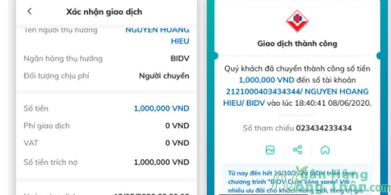 Hình ảnh bill chuyển khoản BIDV trên app/ web