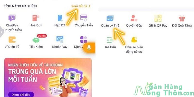 Chọn mục quản lý thẻ