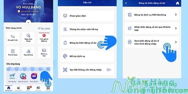 Nhấn vào mục Tiện ích, chọn Xem biến động số dư ngay tại màn hình