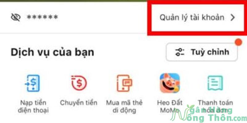 Chọn mục quản lý tài khoản