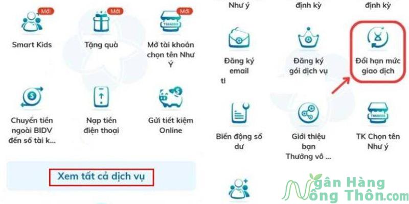 Chọn đổi hạn mức giao dịch