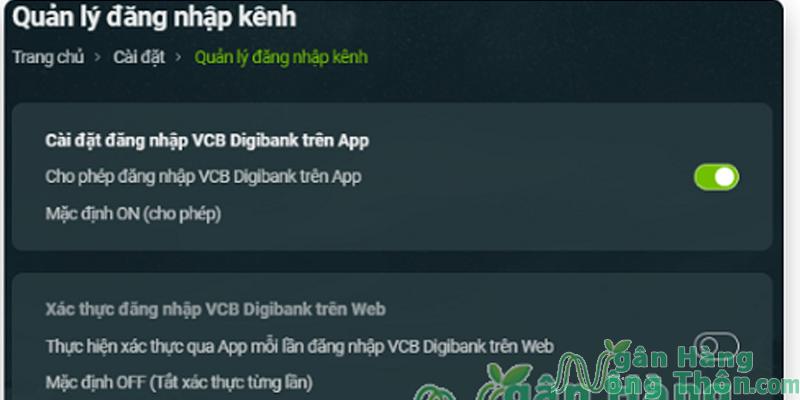 Xác thực đăng nhập VCB Digibank trên Web
