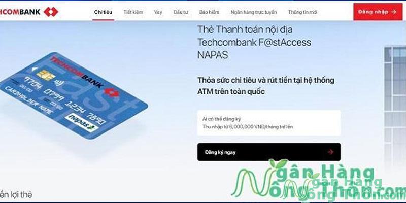 Mở thẻ Napas Techcombank online > Chọn Đăng ký ngay