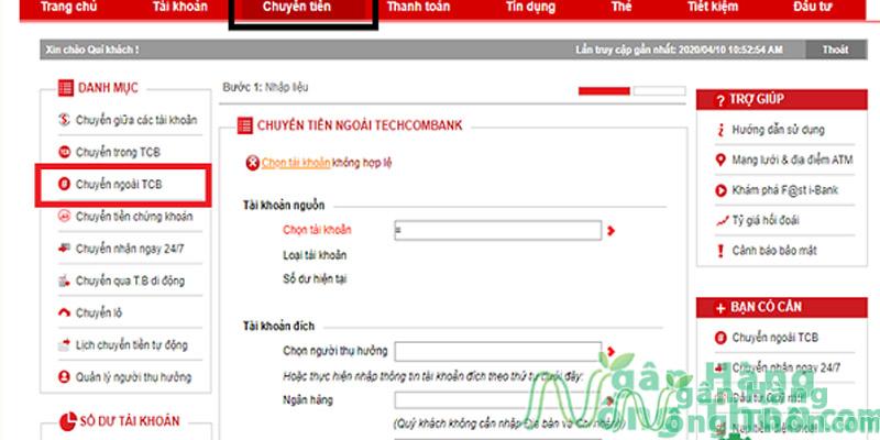 Chọn mục Chuyển tiền > Lựa chọn hình thức chuyển