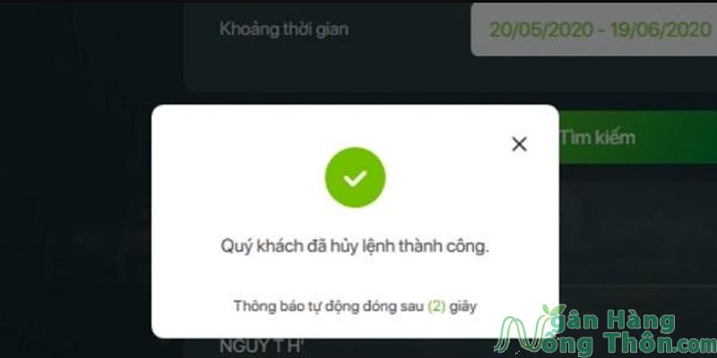 Nhấn chọn Hủy > Chọn Đồng ý để xác nhận hủy giao dịch