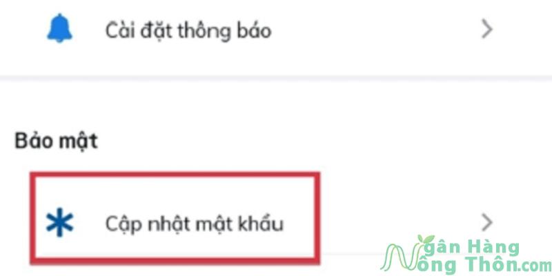 Ở phần Bảo mật > nhấp vào Cập nhật mật khẩu