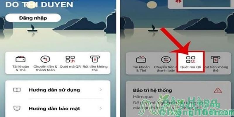 Đăng nhập app > Chọn Quét mã QR