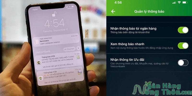 Chủ tài khoản chưa đăng ký dịch vụ nhận thông báo số dư trên app VCB