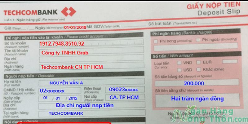 Hình ảnh bill chuyển tiền Techcombank bằng giấy