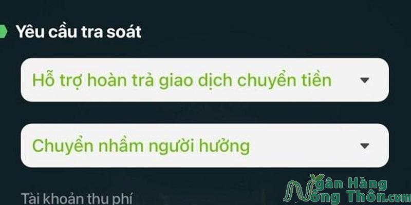 Chọn Loại yêu cầu tra soát và Lý do tra soát