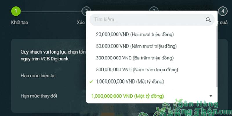 Chọn hạn mức mong muốn > Ấn Tiếp tục