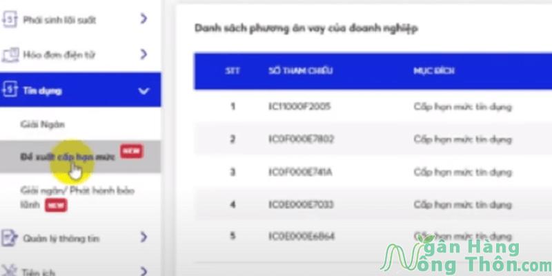 Ở mục Tín dụng > chọn Đề xuất cấp hạn mức > bấm Đăng ký ngay