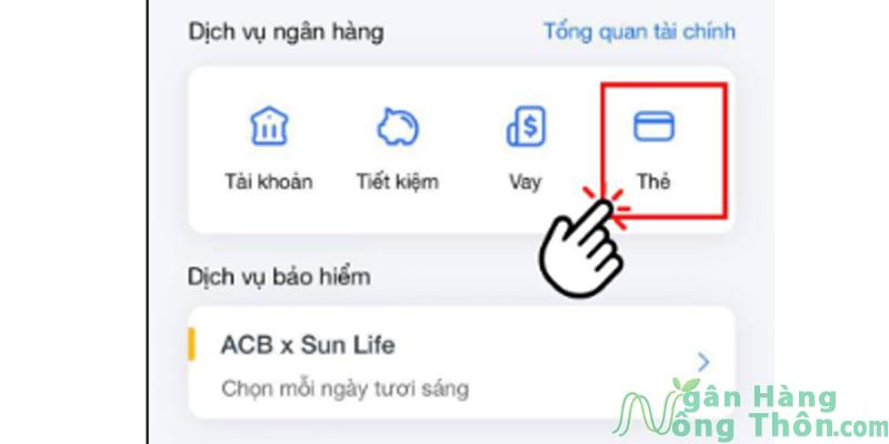 Đăng nhập app ACB ONE > Chọn Thẻ