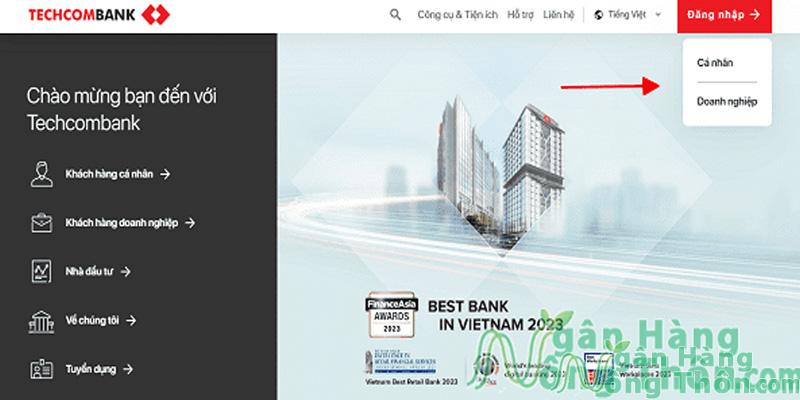 Truy cập website > Chọn Đăng nhập > ấn Cá nhân/Doanh nghiệp