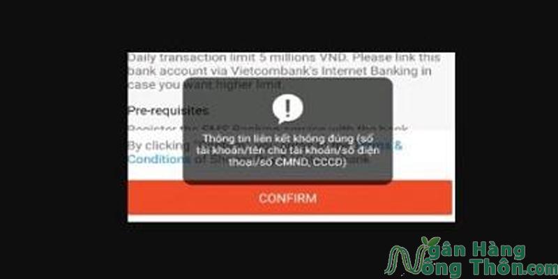 Thông tin tài khoản MBBank không trùng với Ví ShopeePay