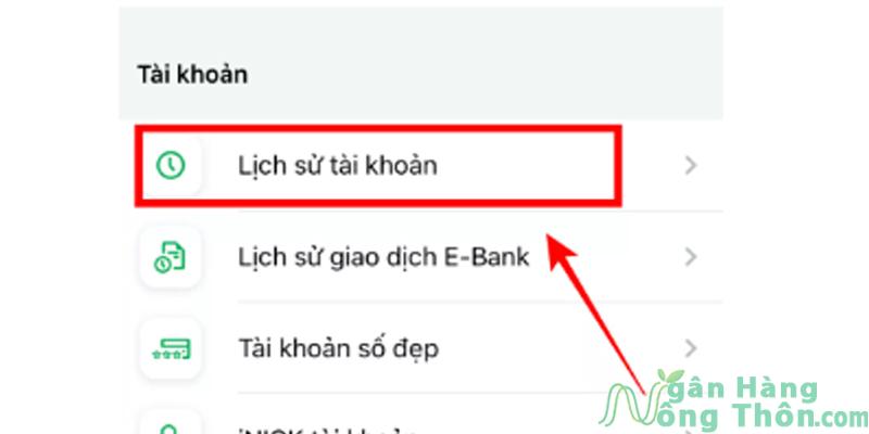 Chọn Lịch sử giao dịch tại mục Tài khoản