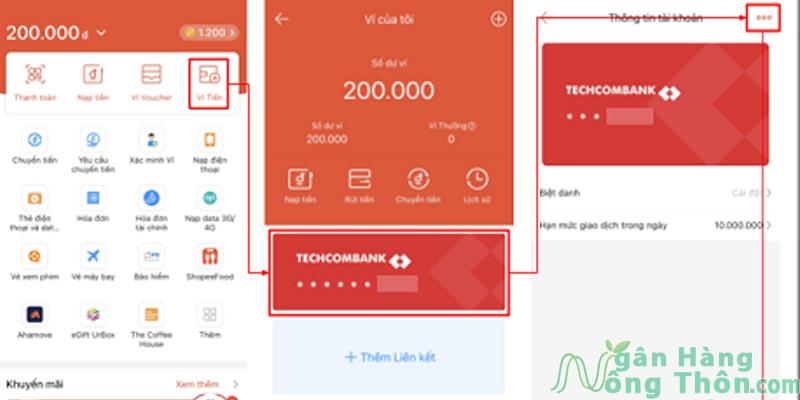 Chọn Ví tiền > Chọn Thẻ/ tài khoản ngân hàng bỏ liên kết > Nhấn Bỏ kết nối với thẻ này