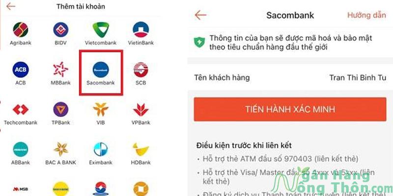 Cách liên kết ví ShopeePay với Sacombank > Chọn Logo Sacombank