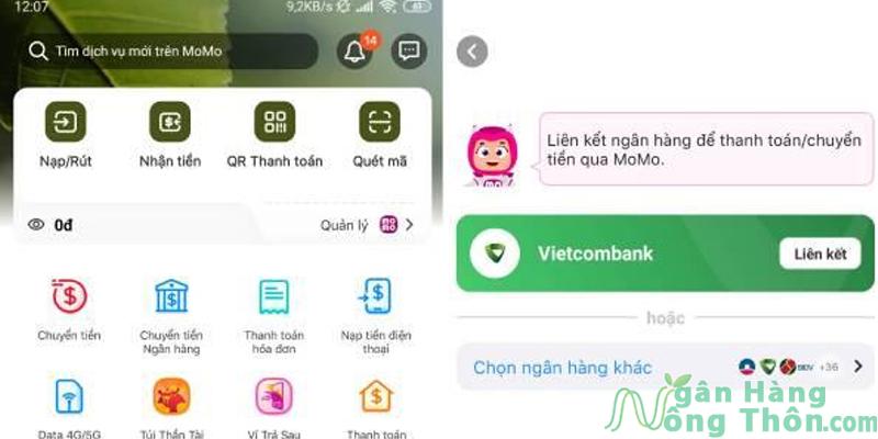 Tiến hành nạp tiền vào MoMo, chọn Nạp/rút > Điền số tiền và chọn nguồn tài khoản/thẻ liên kết cần nạp