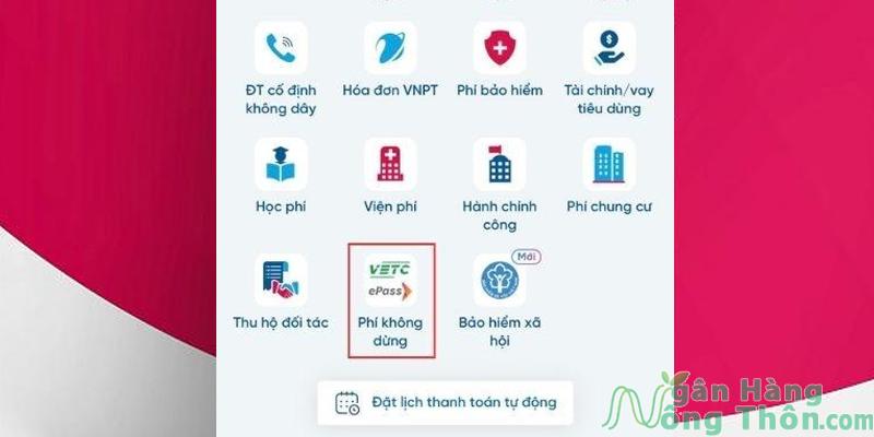 Nạp tiền VETC qua tính năng Phí không dừng > Chọn Phí không dừng