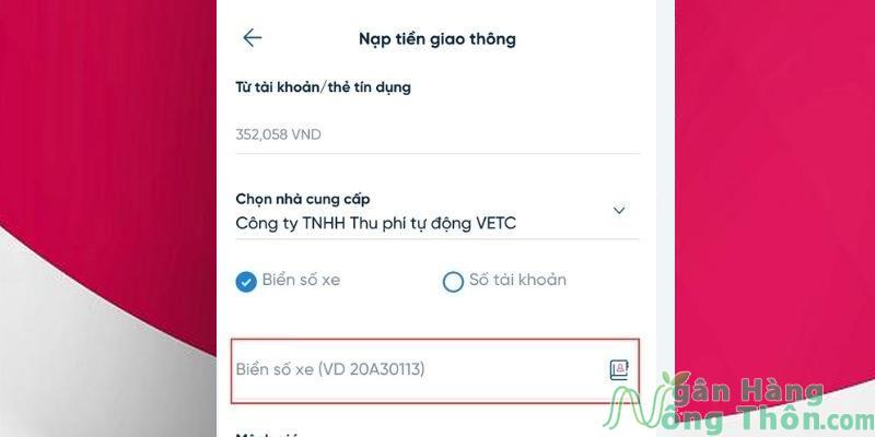 Nhập Biển số xe, mệnh giá tiền > Nhấn Tiếp tục