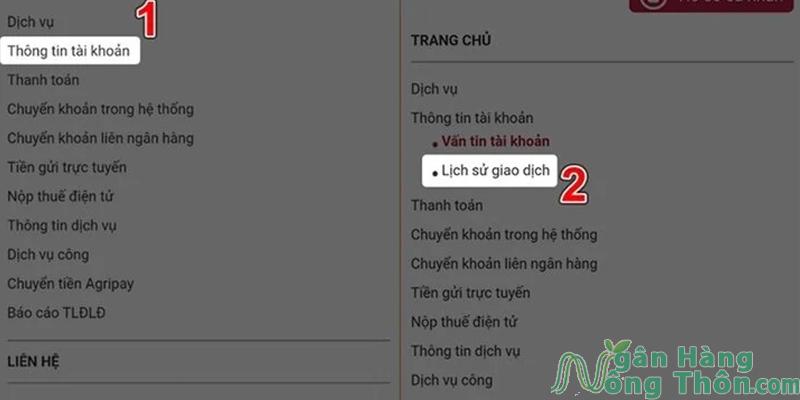 Chọn Thông tin tài khoản > Chọn Lịch sử giao dịch