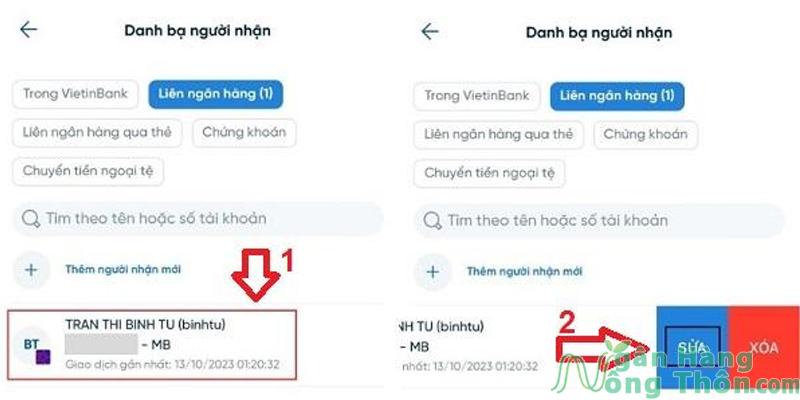 Chạm tài khoản muốn sửa và vuốt sang trái > Nhấn nút Sửa