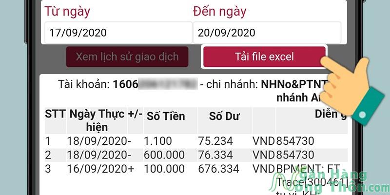 Nhấn Xem biên lai chuyển tiền hoặc chọn Tải file Excel lưu biên lai về thiết bị