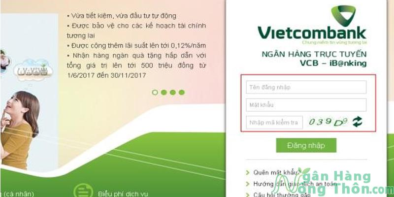 Đăng ký thanh toán hoá đơn tự động Vietcombank Auto Debit trên Web > Giao diện Đăng nhập tài khoản