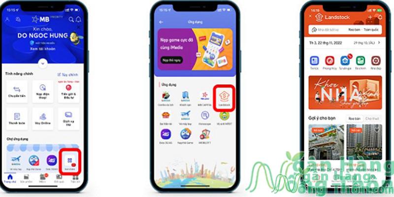 Đăng nhập app MBBank > Chọn Xem thêm > Chọn Landstock