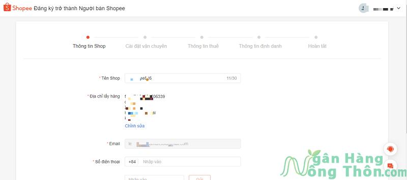 Thiết lập các thông tin bán hàng trên Shopee
