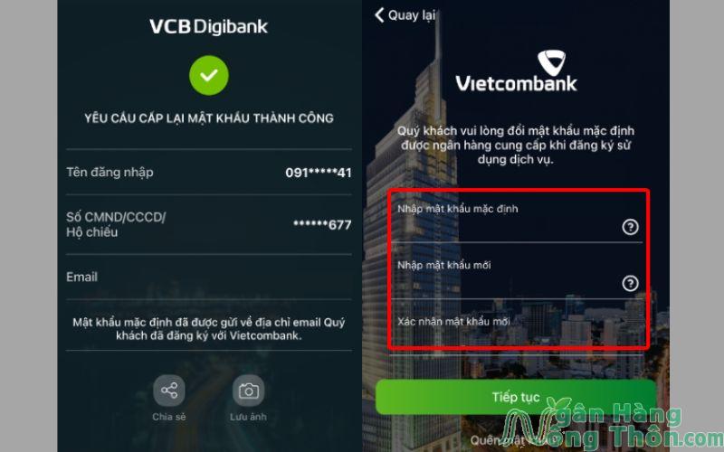 cách lấy lại mật khẩu vcb digibank trên app