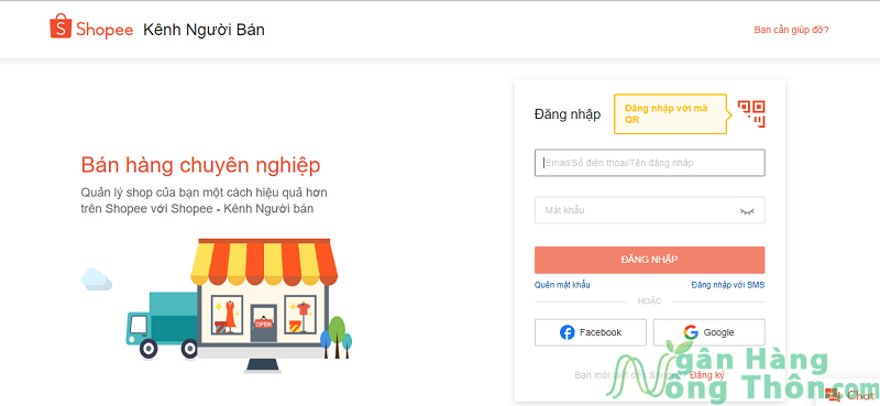 Chọn hình thức đăng nhập tài khoản bán hàng trên Shopee