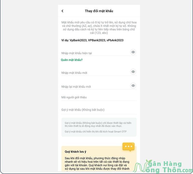 Lấy lại mật khẩu qua ứng dụng VPBank NEO